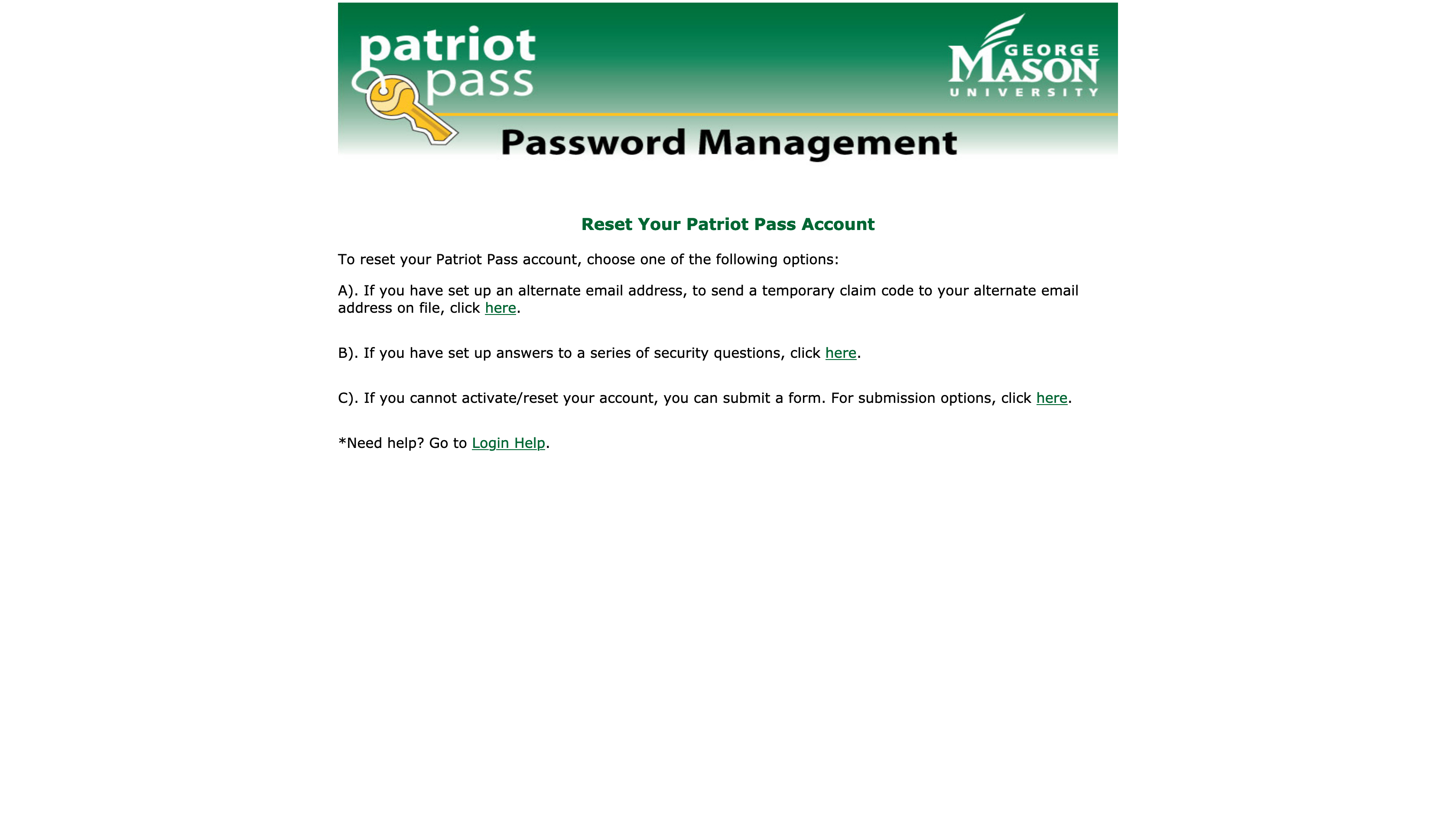 Forgot Password, before the redesign